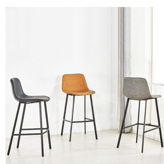 2022 new brown modern luxury PU leather seat high bar chairs, metal height gray bar chairs taburete bar stool
