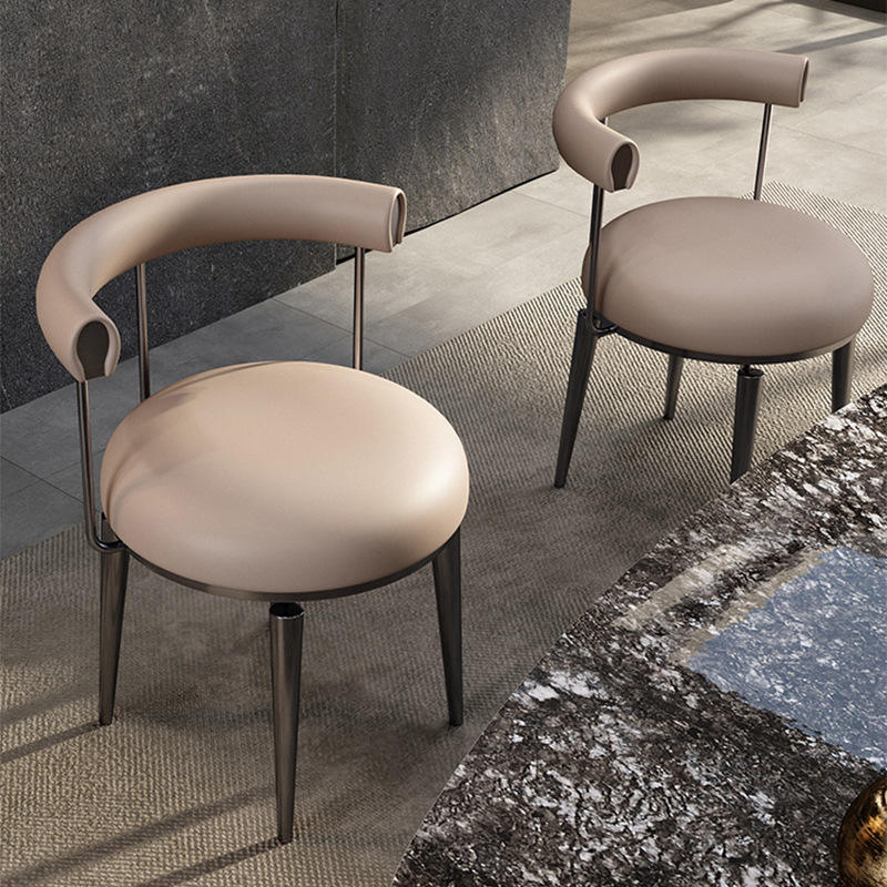 Wholesale White Black Nordic Restaurant Hotel Upholstered Leather Modern Room Dining Chair Stainless Steel Armrest Chair