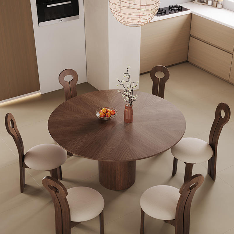 Minimalist Solid Wood Dining Round dining table with pedestal leg wood round dining table set 8 seater