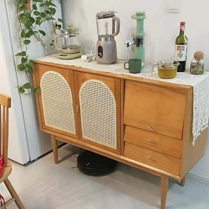 Wholesale New Nordic Solid Wood Side Ark Japanese Style Middle Ancient Furniture Cherry Wood Rattan Series Sideboard Cabinet
