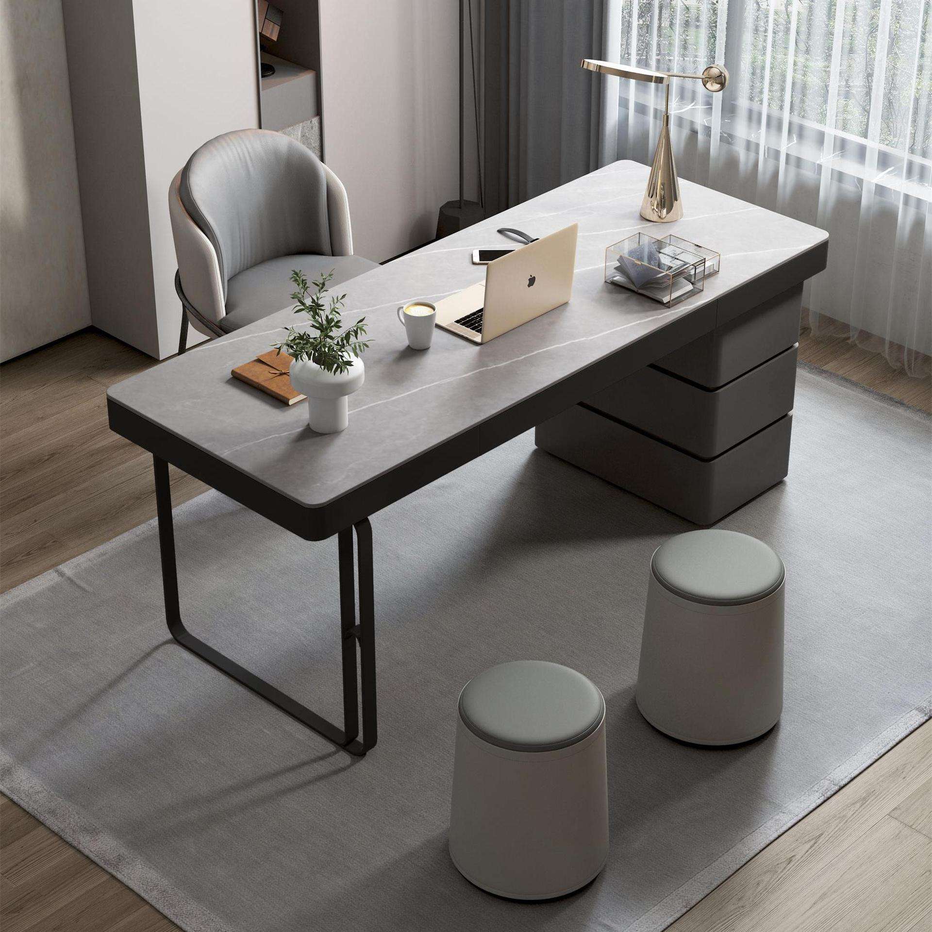 Black Home Office Desk and Chair Design luxury stone top Work Desk Modern Office Table Furniture