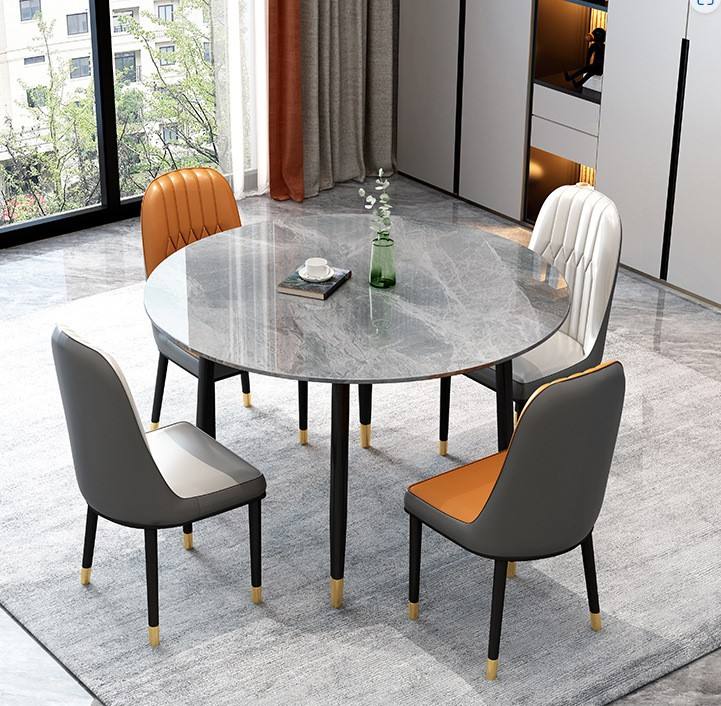 Wholesale Fashion Creative Wire Leg Dining Table Dining Room Furniture Marble Slate Rock Tabletop Dinner Table mesas