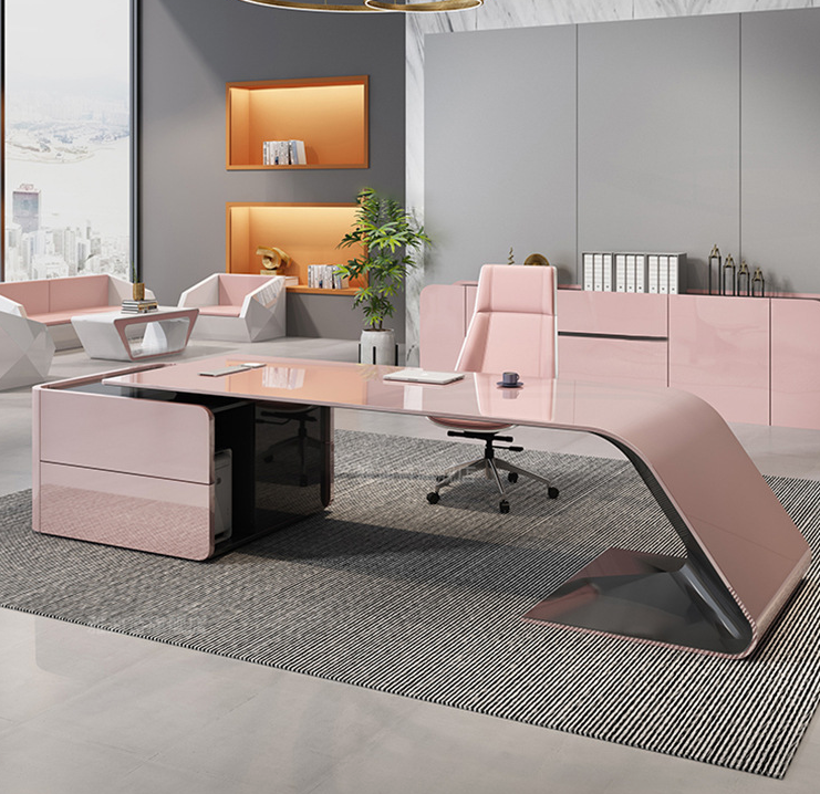 Latest Modern L-shape Office Furniture Piano Paint Wooden Computer Table Executive Manager Ceo Desk White home Office Desk