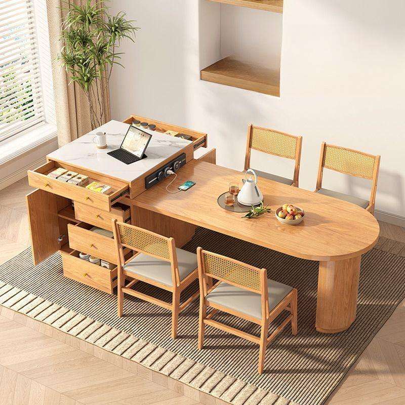 Solid Wood Dining Table Multi-functional Desk And Chair Combination Rock Slab Square Dining mesas Dining Room Table