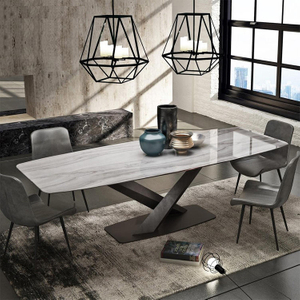 Wholesale Fashion Creative Wire Leg Dining Table Dining Room Furniture Marble Slate Rock Tabletop Dinner Table mesas