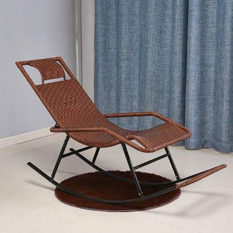 Outdoor Patio Rocking Chair, Rattan Rocker Padded Cushion Recliner Outdoor, Rattan Rocking Chair for Balcony, Front Porch, Garde