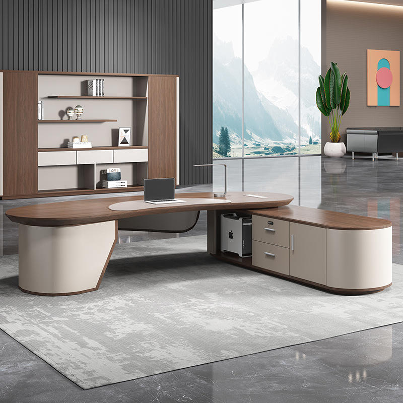 Oak Wood Metal Office Computer Home Desk L Shape Executive Manage Table desk home office desk mesas WITH CABINET