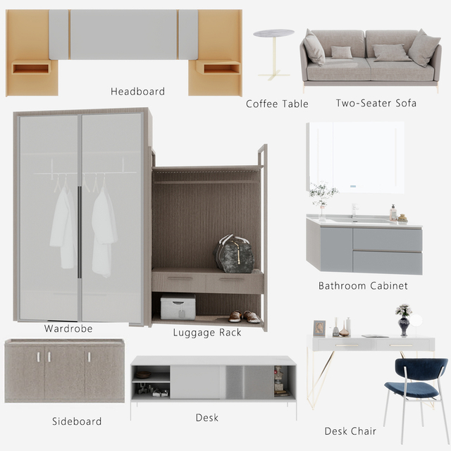 Customized hotel furniture for standard king-size bed rooms for DYSDKR003